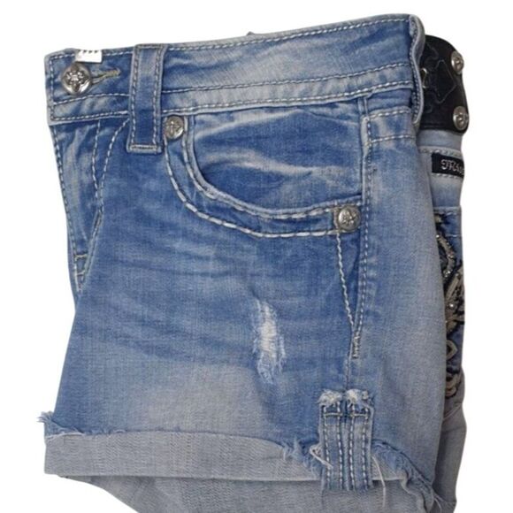 Miss Me Womens Denim Shorts 28" Wing Embroidery Bling Cut Off Style Shorties Y2K - Picture 4 of 8